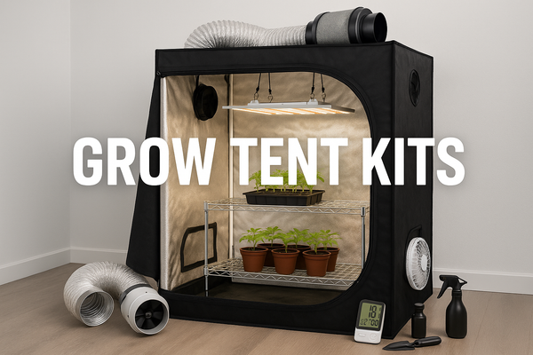 Image of grow tent with writing saying grow tent kits